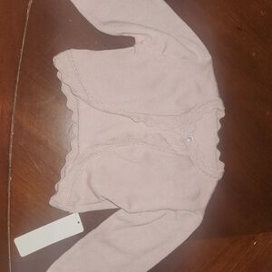 Scalloped Trim Knit Baby Cardigan - Soft Blush Pink Cropped